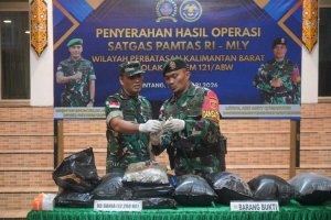 Sapu Bersih Pesisir Paloh, Satgas Pamtas Gagalkan Penyelundupan 12 Kg Ganja di Pantai Belacan